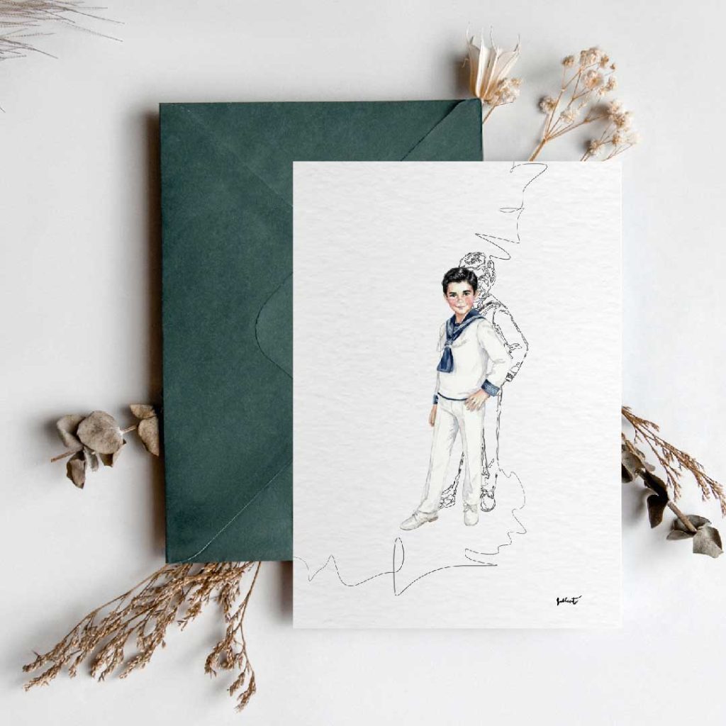 Recordatorios de Primera Comunión ilustrados con técnica digital pictórica. Estampas religiosas personalizadas en Sevilla.